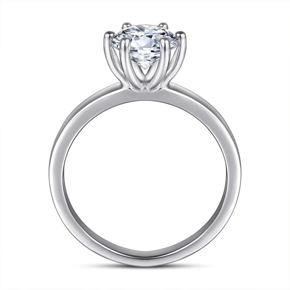 (1.0CT) Round Zircon Six Prongs Solitaire Silver Ring for Women