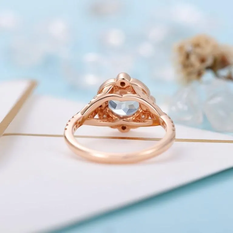 14k Rose Gold Aquamarine Milgrain Halo Engagement
