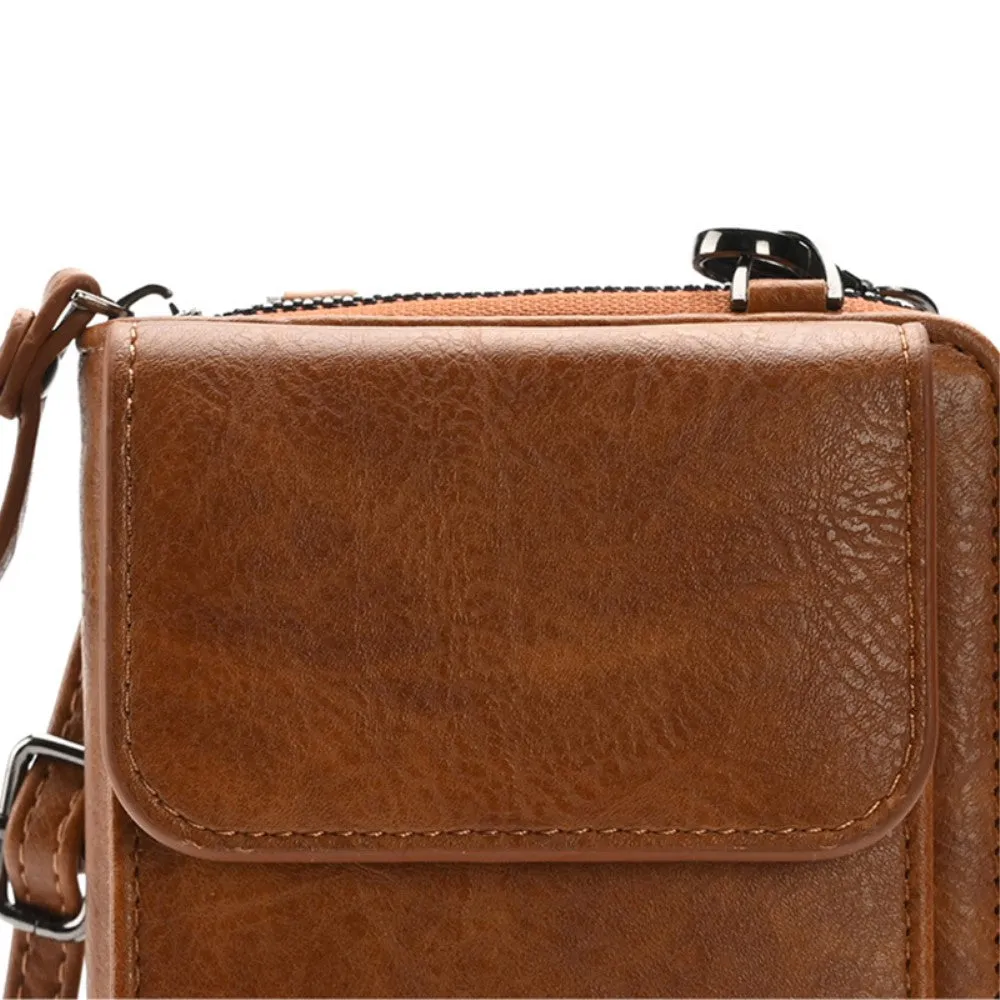 (18x11x5cm) Universal Cell Phone Leather Shoulder Bag Wallet Fashion Crossbody Bag in Vintage Look - Yellow