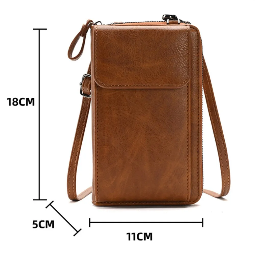 (18x11x5cm) Universal Cell Phone Leather Shoulder Bag Wallet Fashion Crossbody Bag in Vintage Look - Yellow
