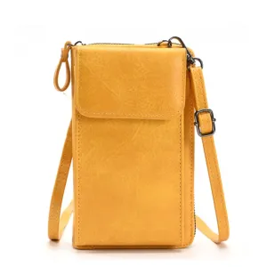 (18x11x5cm) Universal Cell Phone Leather Shoulder Bag Wallet Fashion Crossbody Bag in Vintage Look - Yellow