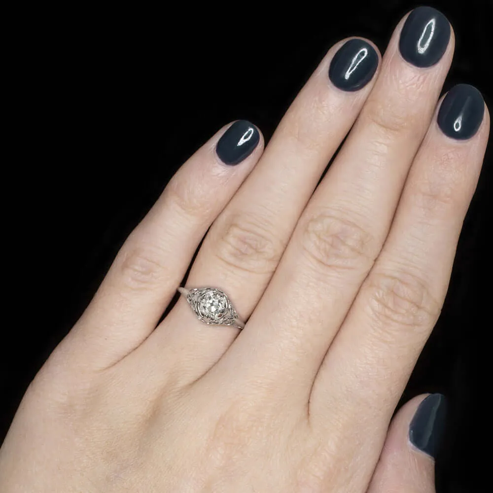 1c GIA CERTIFIED OLD MINE CUT DIAMOND ENGAGEMENT RING ANTIQUE FILIGREE SOLITAIRE