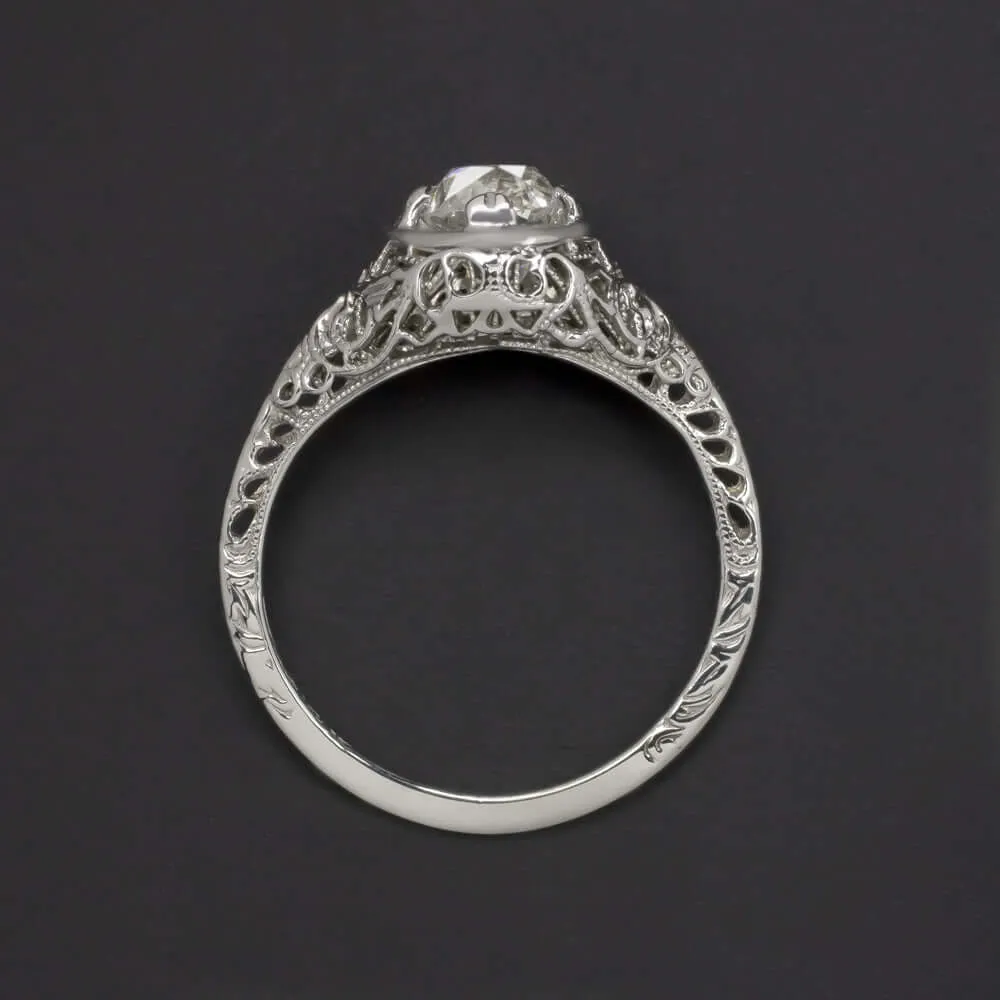 1c GIA CERTIFIED OLD MINE CUT DIAMOND ENGAGEMENT RING ANTIQUE FILIGREE SOLITAIRE