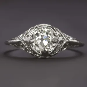 1c GIA CERTIFIED OLD MINE CUT DIAMOND ENGAGEMENT RING ANTIQUE FILIGREE SOLITAIRE