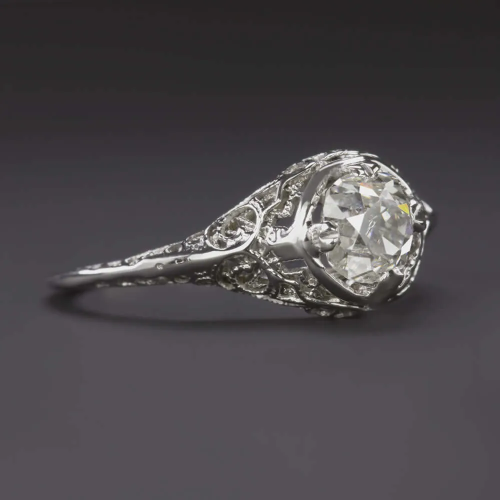 1c GIA CERTIFIED OLD MINE CUT DIAMOND ENGAGEMENT RING ANTIQUE FILIGREE SOLITAIRE