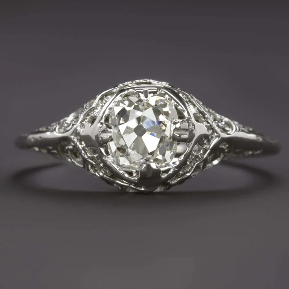 1c GIA CERTIFIED OLD MINE CUT DIAMOND ENGAGEMENT RING ANTIQUE FILIGREE SOLITAIRE