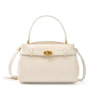 21.5CM Large Crocodile Pattern Lock Small Square Bag Crossbody Kelly Bag 2897 off white