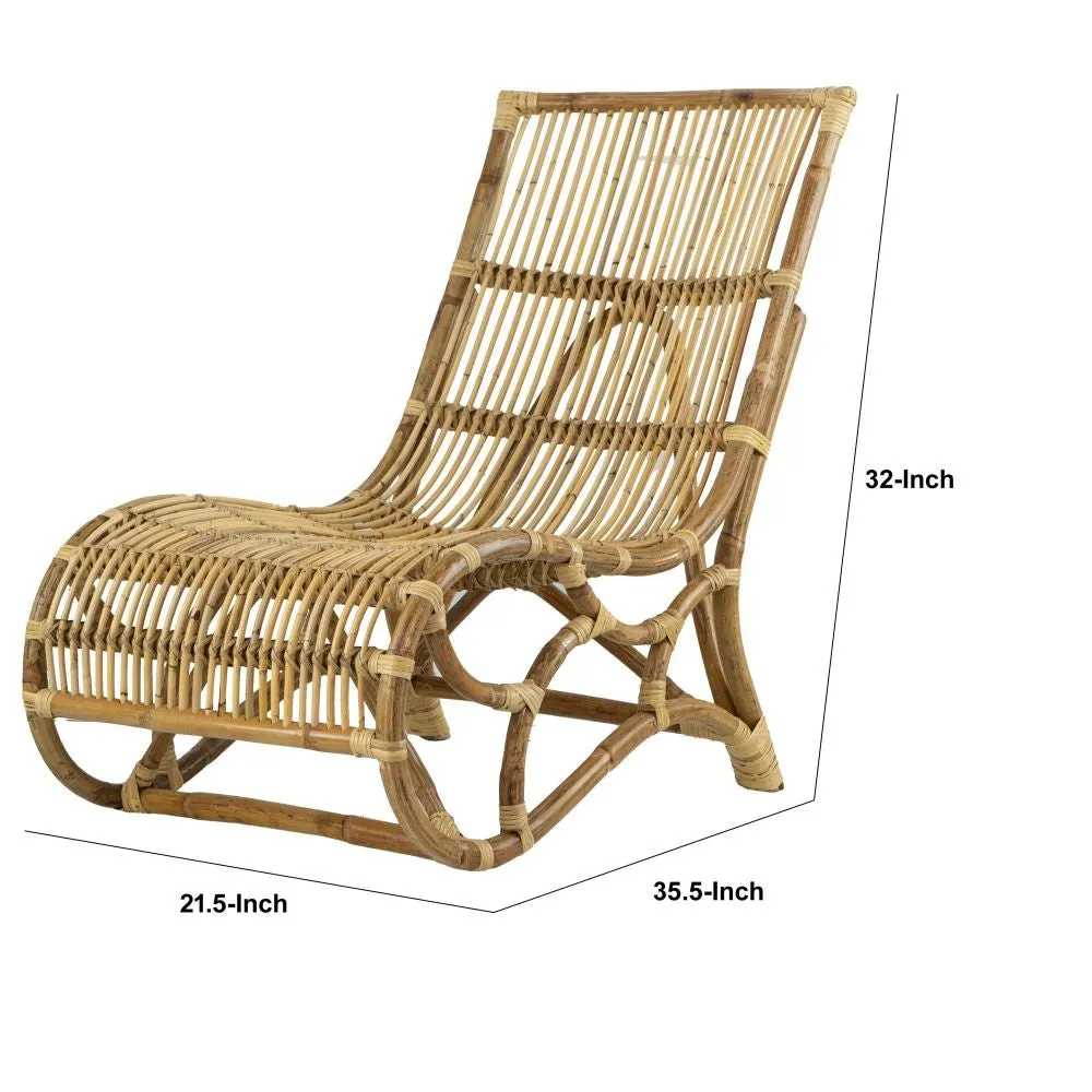 35 Inch Retro Style Rattan Lounge Chair, Slatted Support, Natural Brown By Casagear Home