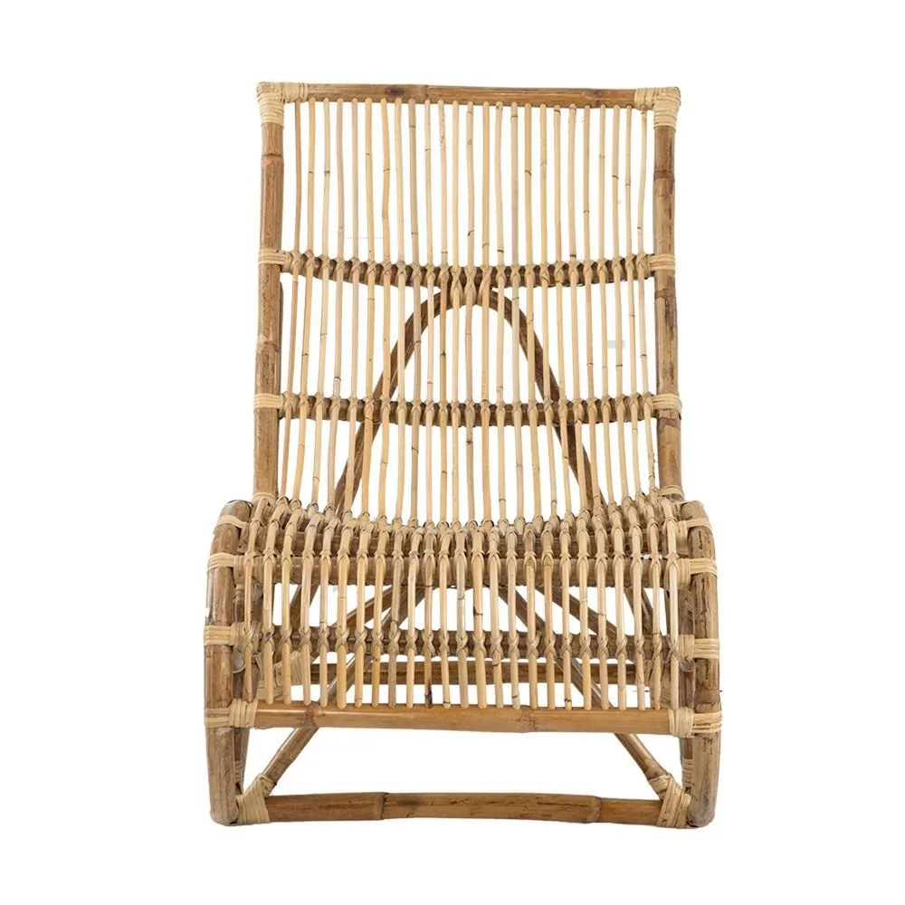 35 Inch Retro Style Rattan Lounge Chair, Slatted Support, Natural Brown By Casagear Home