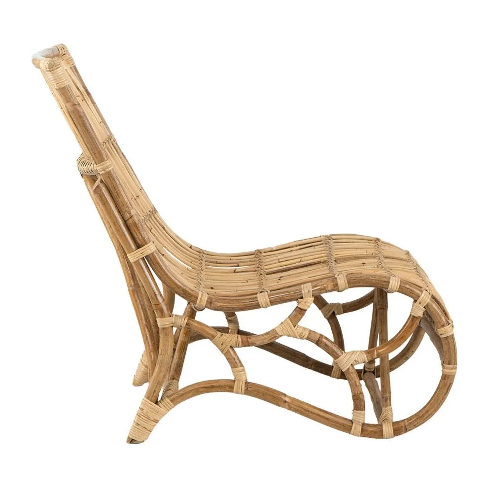 35 Inch Retro Style Rattan Lounge Chair, Slatted Support, Natural Brown By Casagear Home