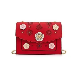 3D Floral Hollow Out Detail Crossbody Bag - Red