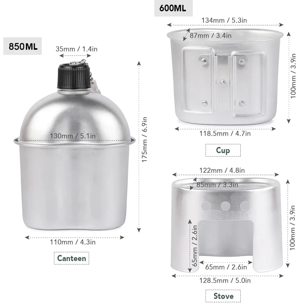 3Pcs/Set Stainless Steel Military Canteen