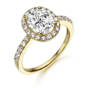 9ct Yellow Gold Oval Halo Cz Ring With Micro Pave Setting
