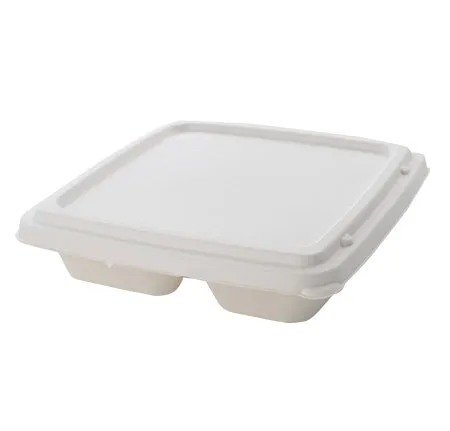 9" SQUARE 3 SECTION BAGASSE TRAY (200 PER CASE)