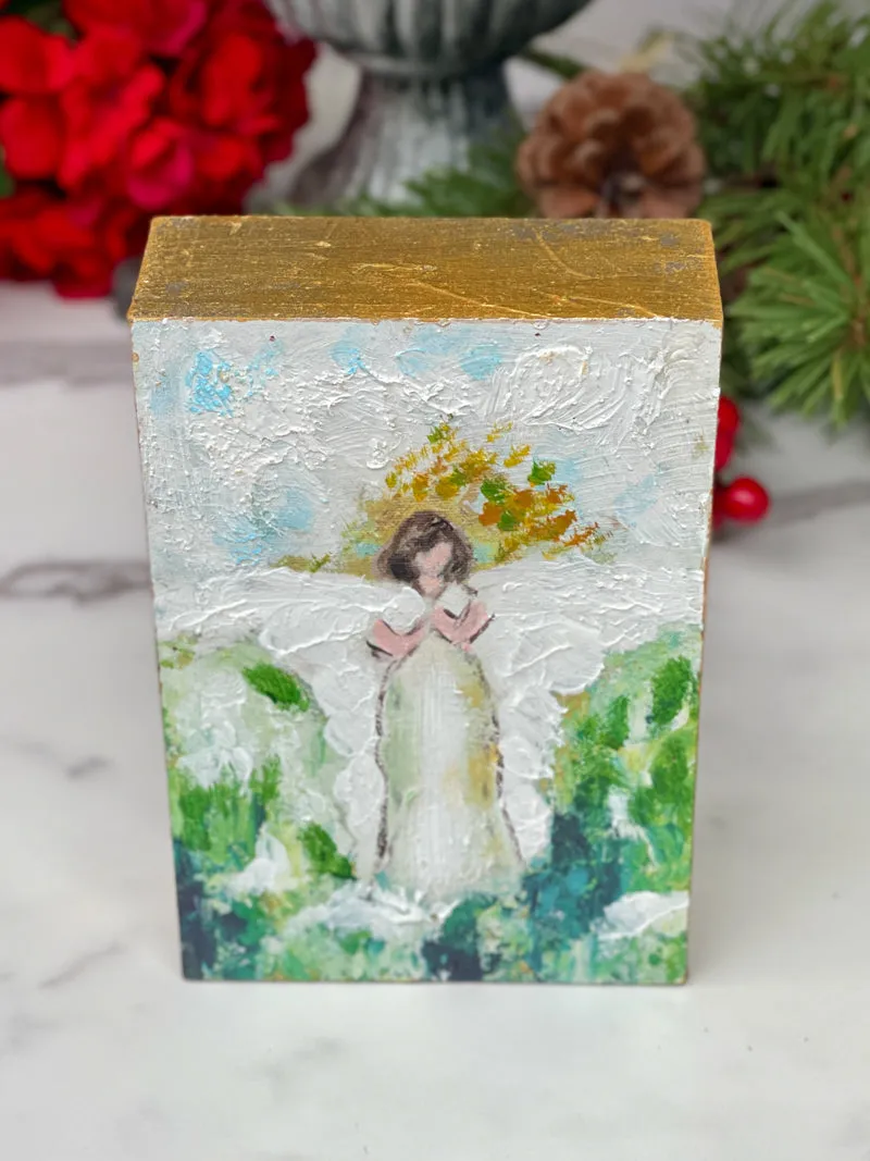 Abstract Angel Hand Painted Block - Green