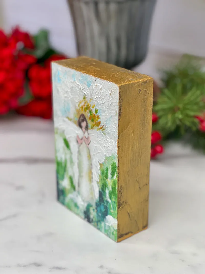 Abstract Angel Hand Painted Block - Green