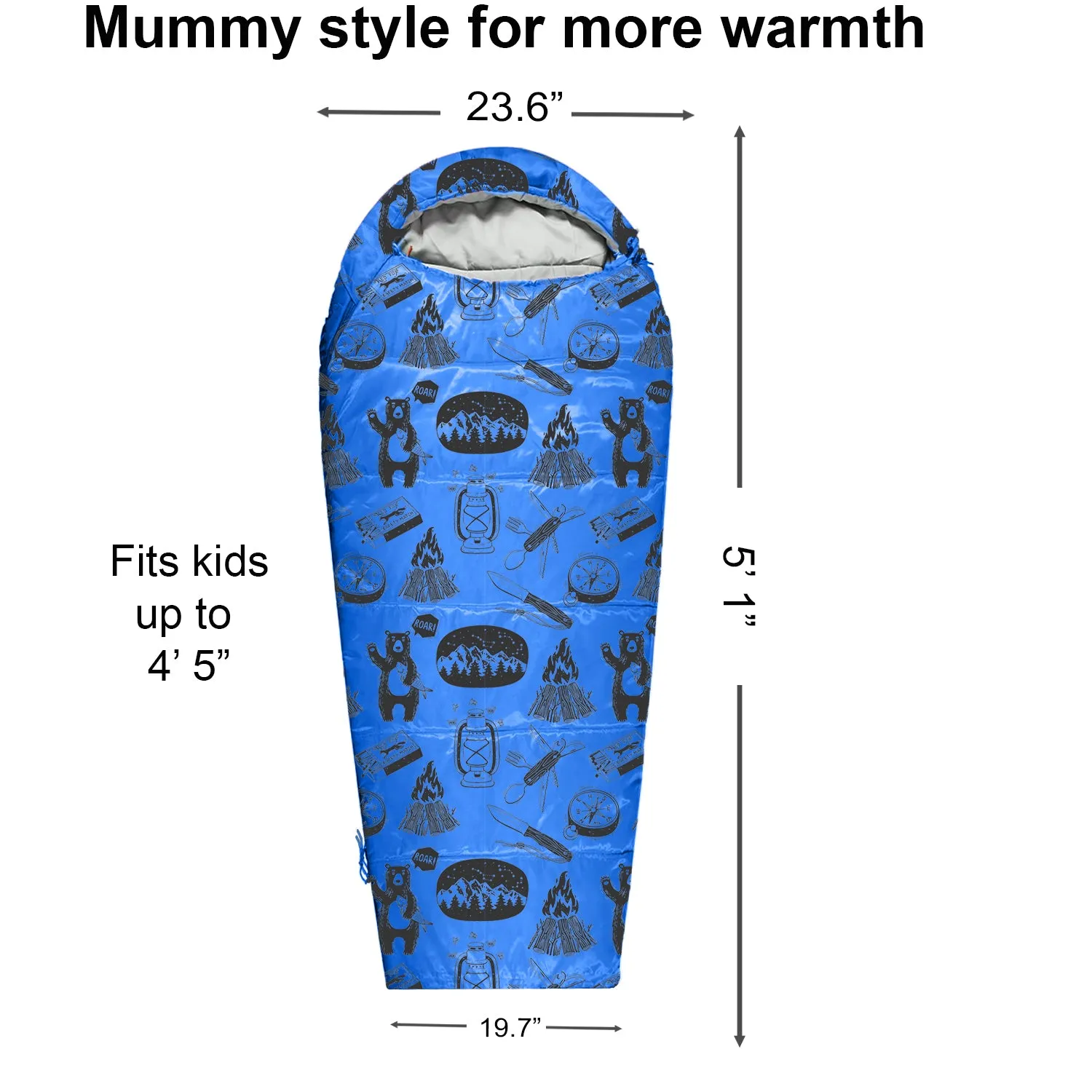 Adventure Theme 32F - 59F Kids Sleeping Bag with Pillow Sleeve - Mummy Style