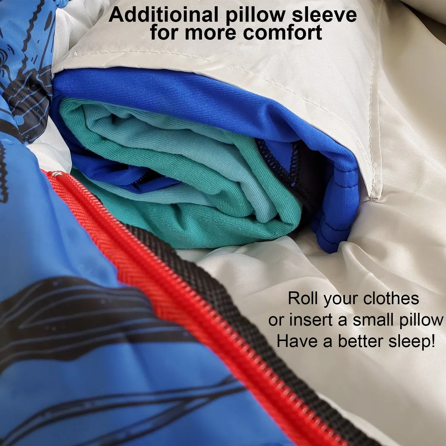 Adventure Theme 32F - 59F Kids Sleeping Bag with Pillow Sleeve - Mummy Style