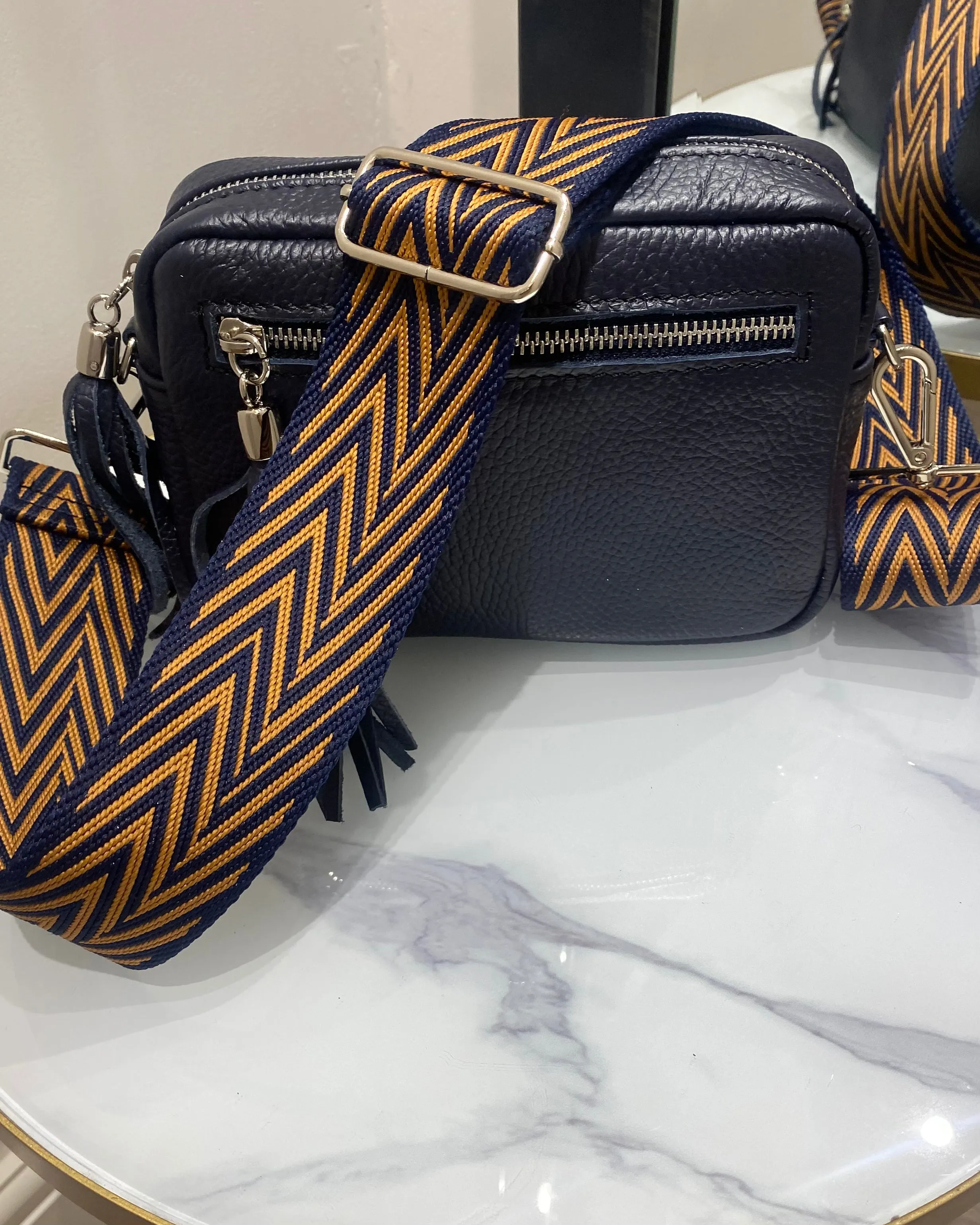 Alison Leather Camera Bag - Navy
