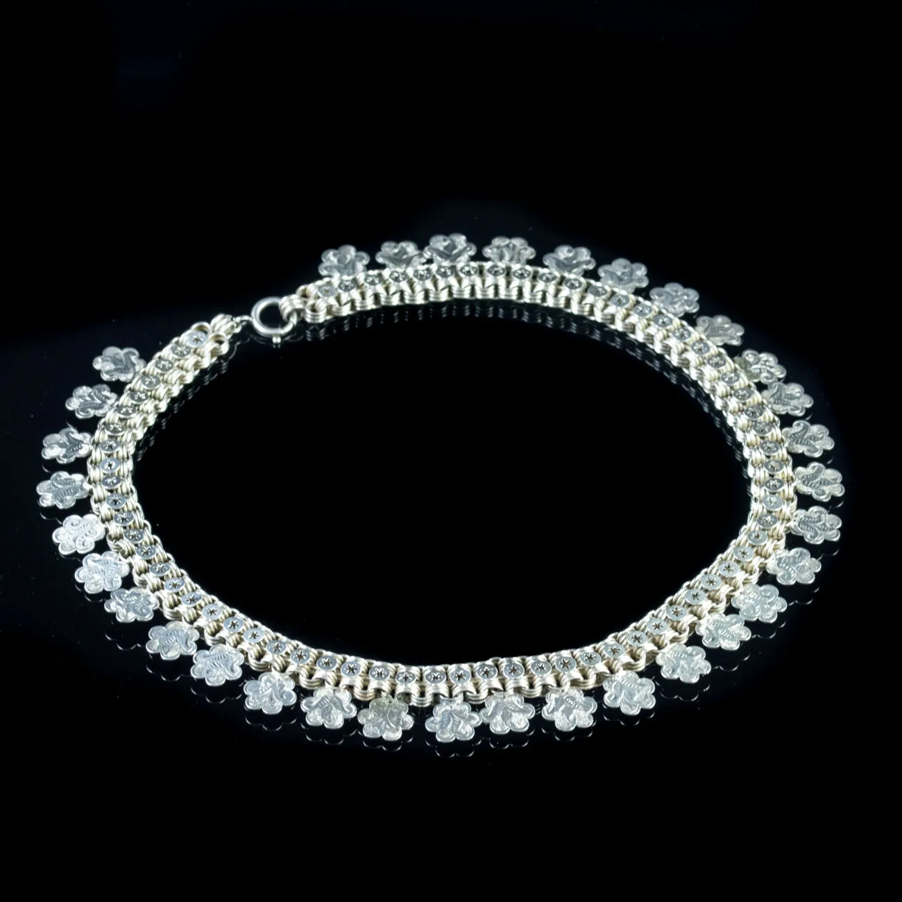 Antique Victorian Silver Collar Link Necklace Circa 1880