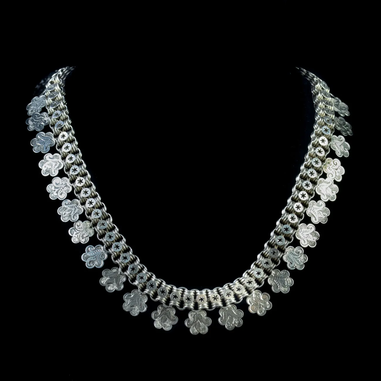 Antique Victorian Silver Collar Link Necklace Circa 1880