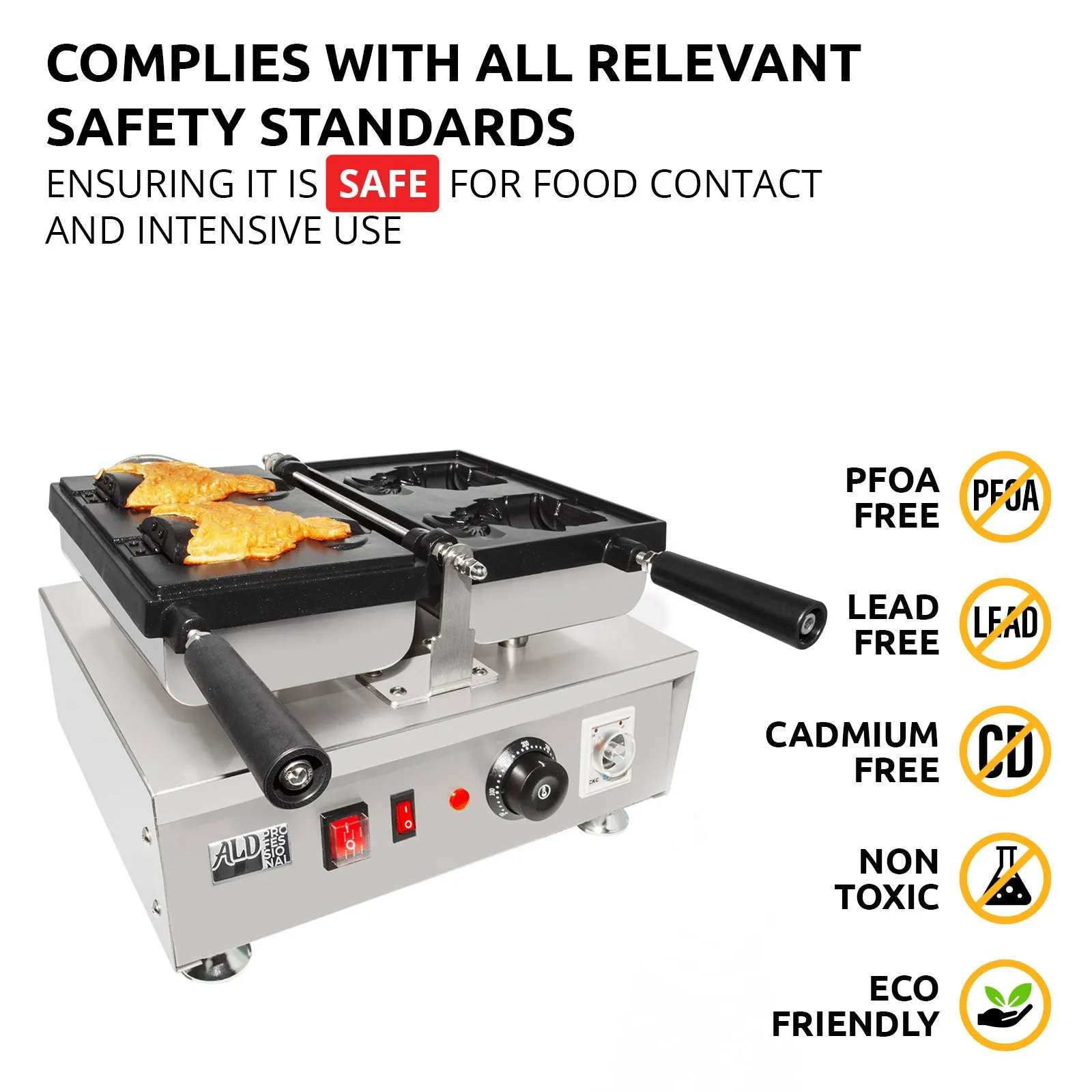AP-199 Taiyaki Fish Waffle Maker | Electric Taiyaki Iron | 2 Open-Mouth Fish-Shaped Waffles | Nonstick
