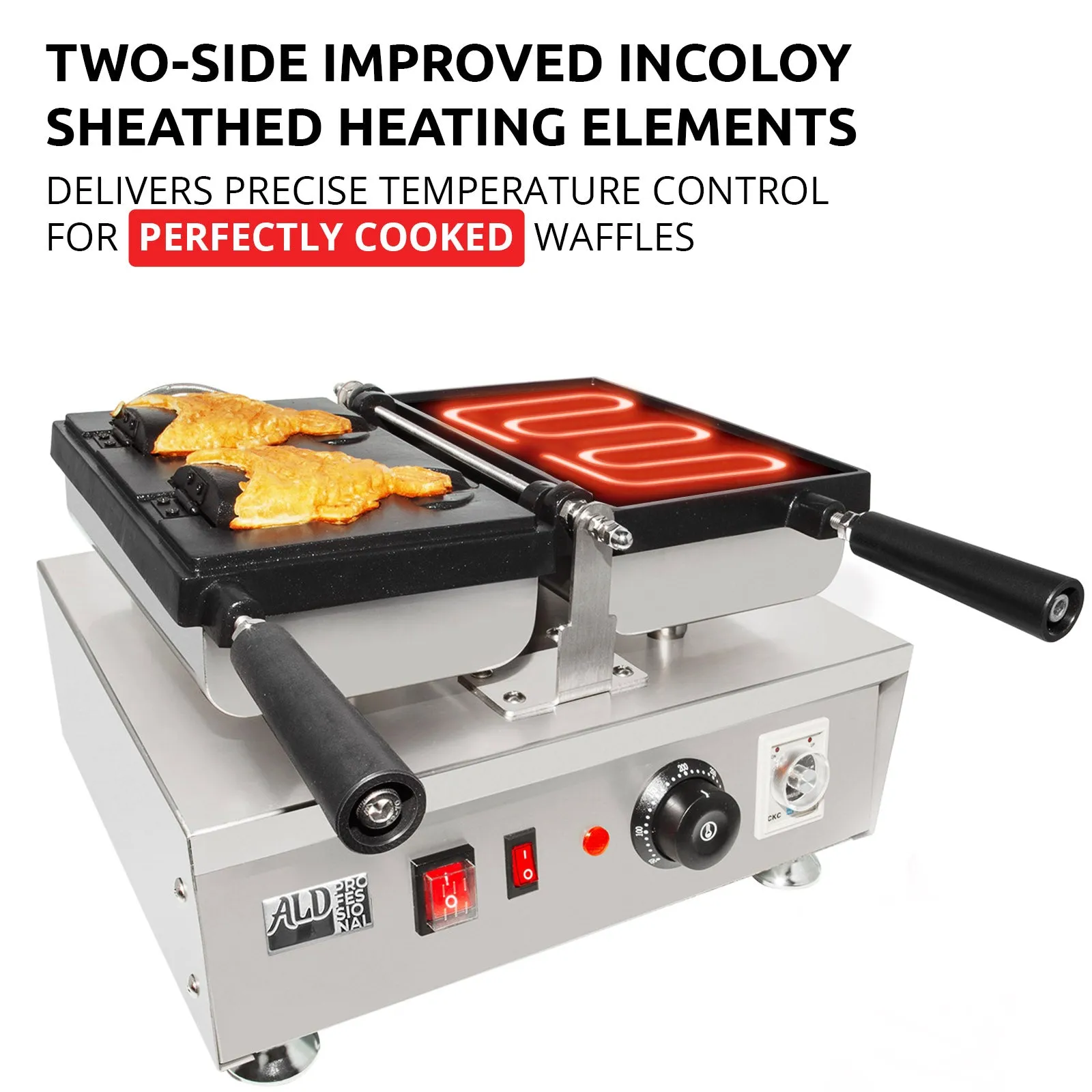 AP-199 Taiyaki Fish Waffle Maker | Electric Taiyaki Iron | 2 Open-Mouth Fish-Shaped Waffles | Nonstick