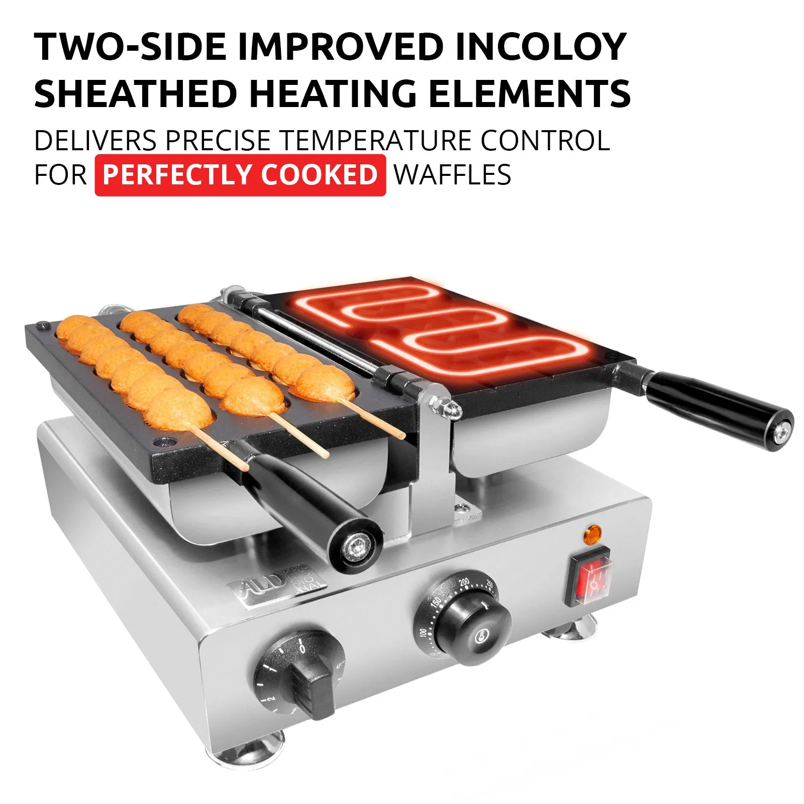 AP-447 Waffle Stick Maker | 3 Bead-Shaped Waffles | Round-Shaped Waffles