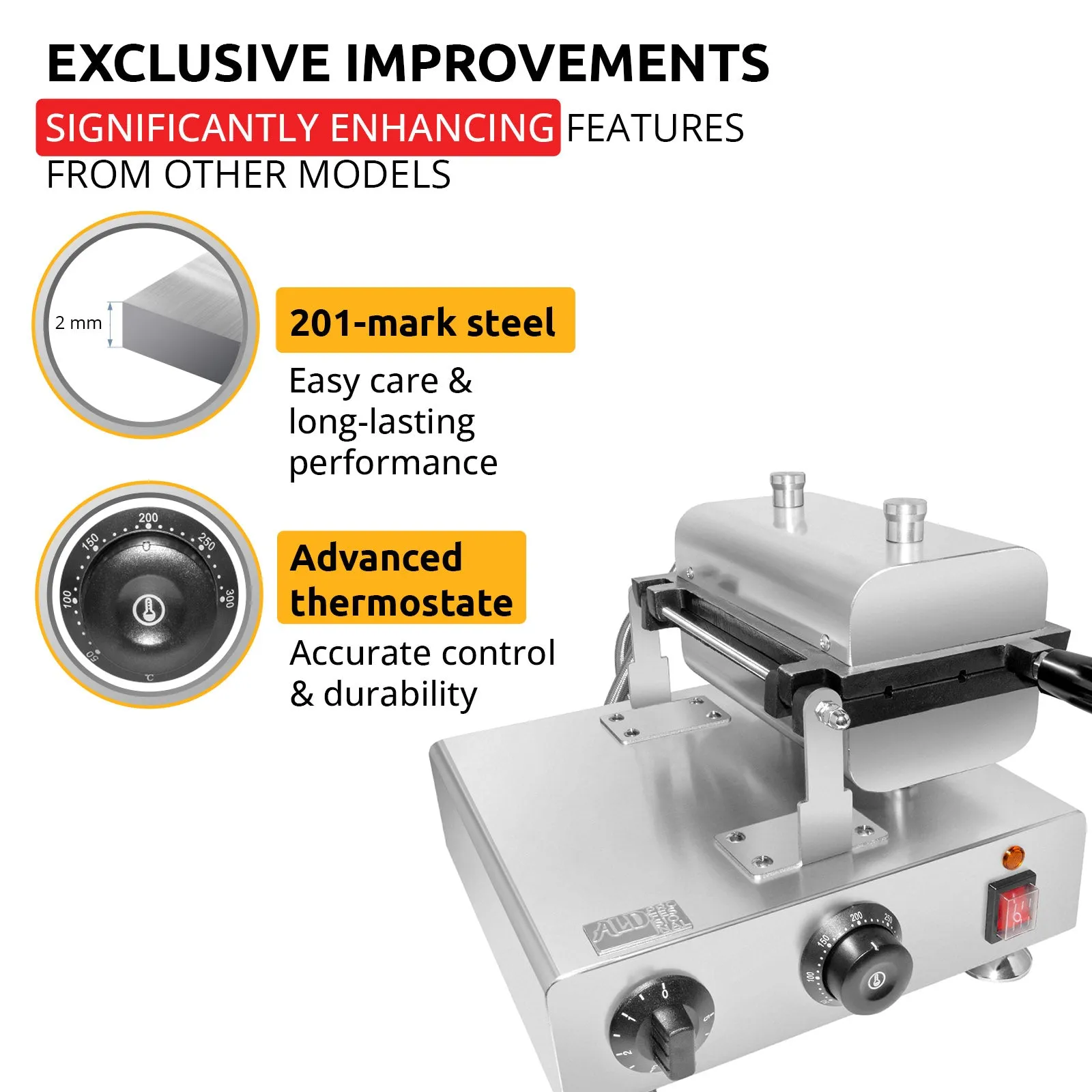 AP-447 Waffle Stick Maker | 3 Bead-Shaped Waffles | Round-Shaped Waffles