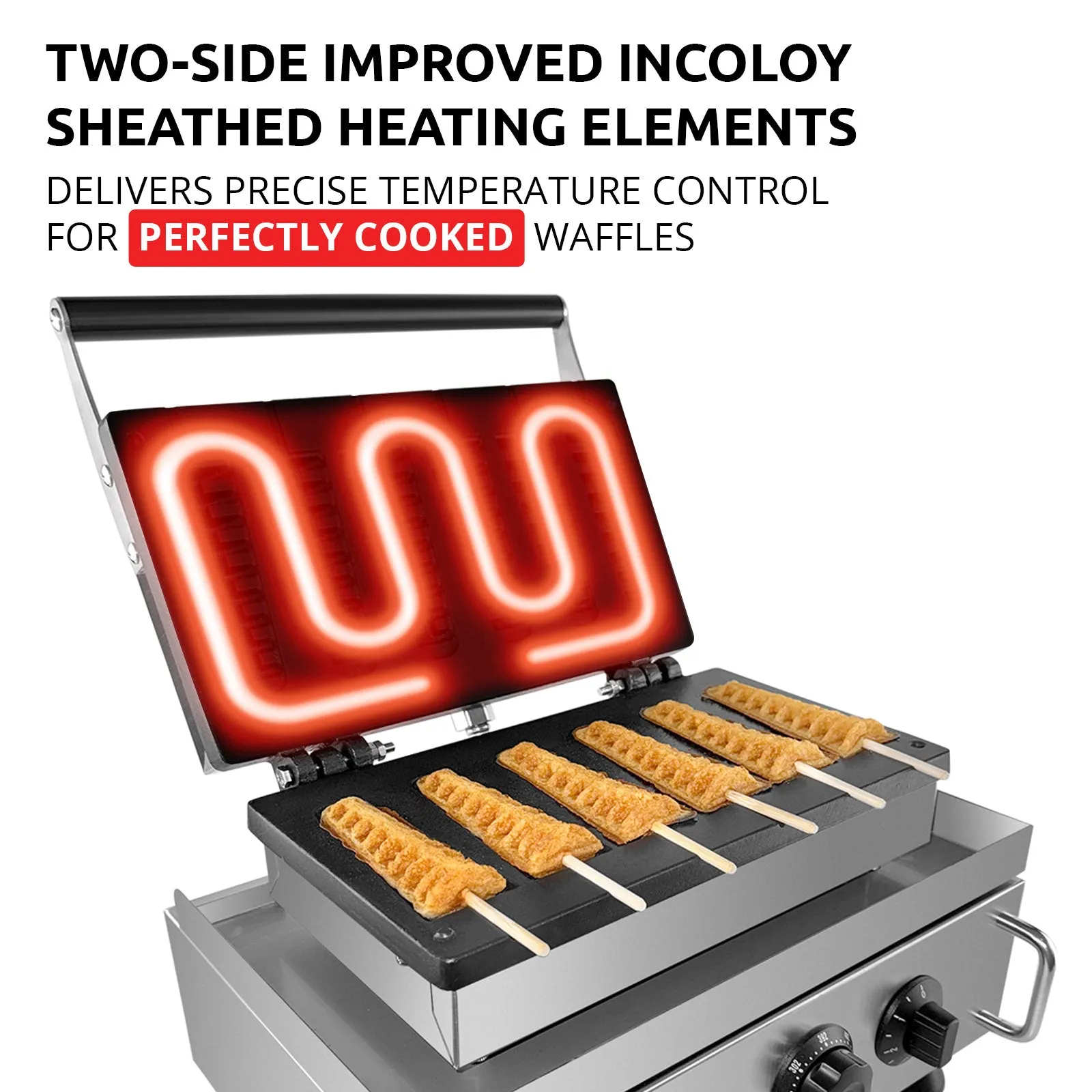 AP-503 Waffle Stick Maker | Professional Stainless Steel Waffle Iron | 6 Small Stick Waffles