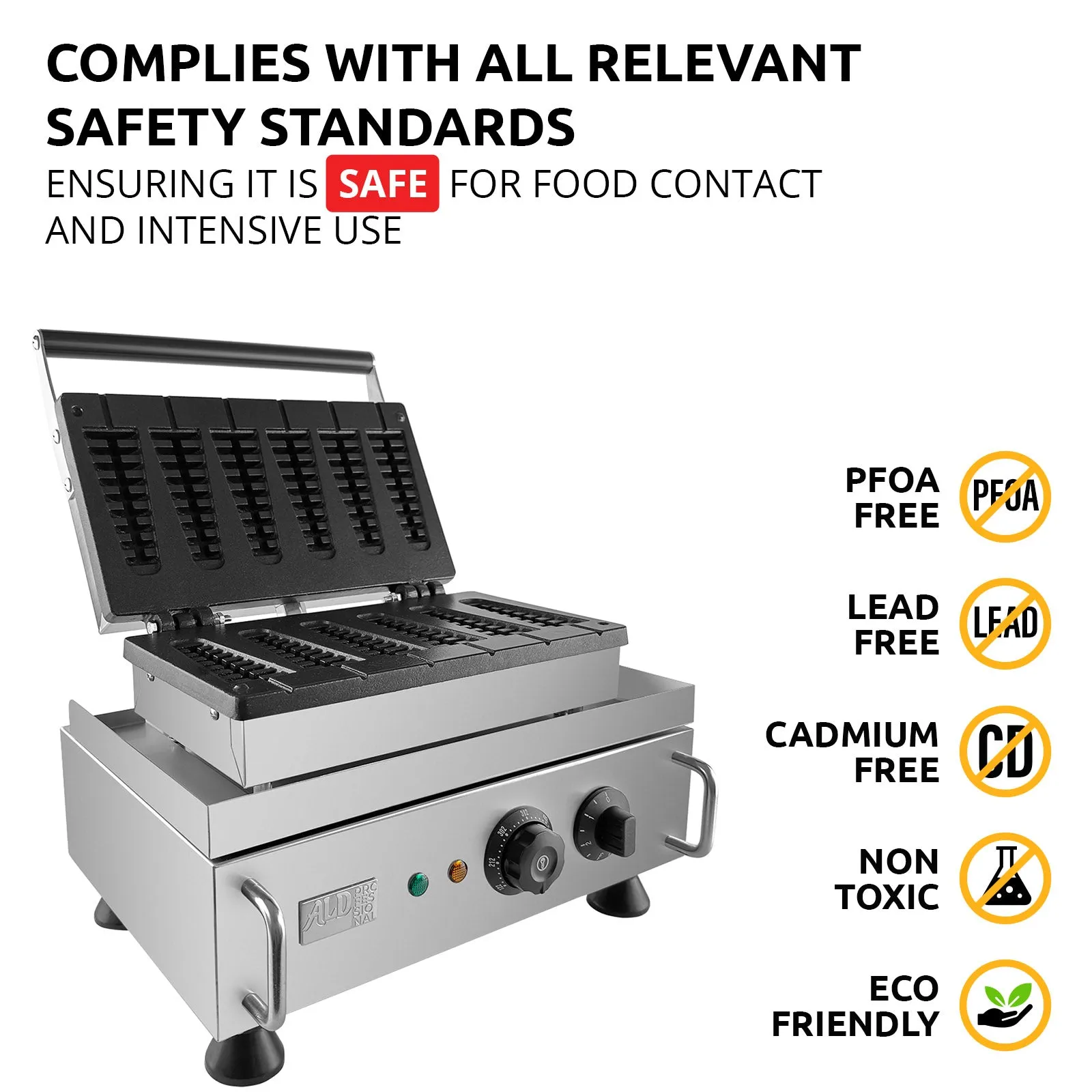 AP-503 Waffle Stick Maker | Professional Stainless Steel Waffle Iron | 6 Small Stick Waffles