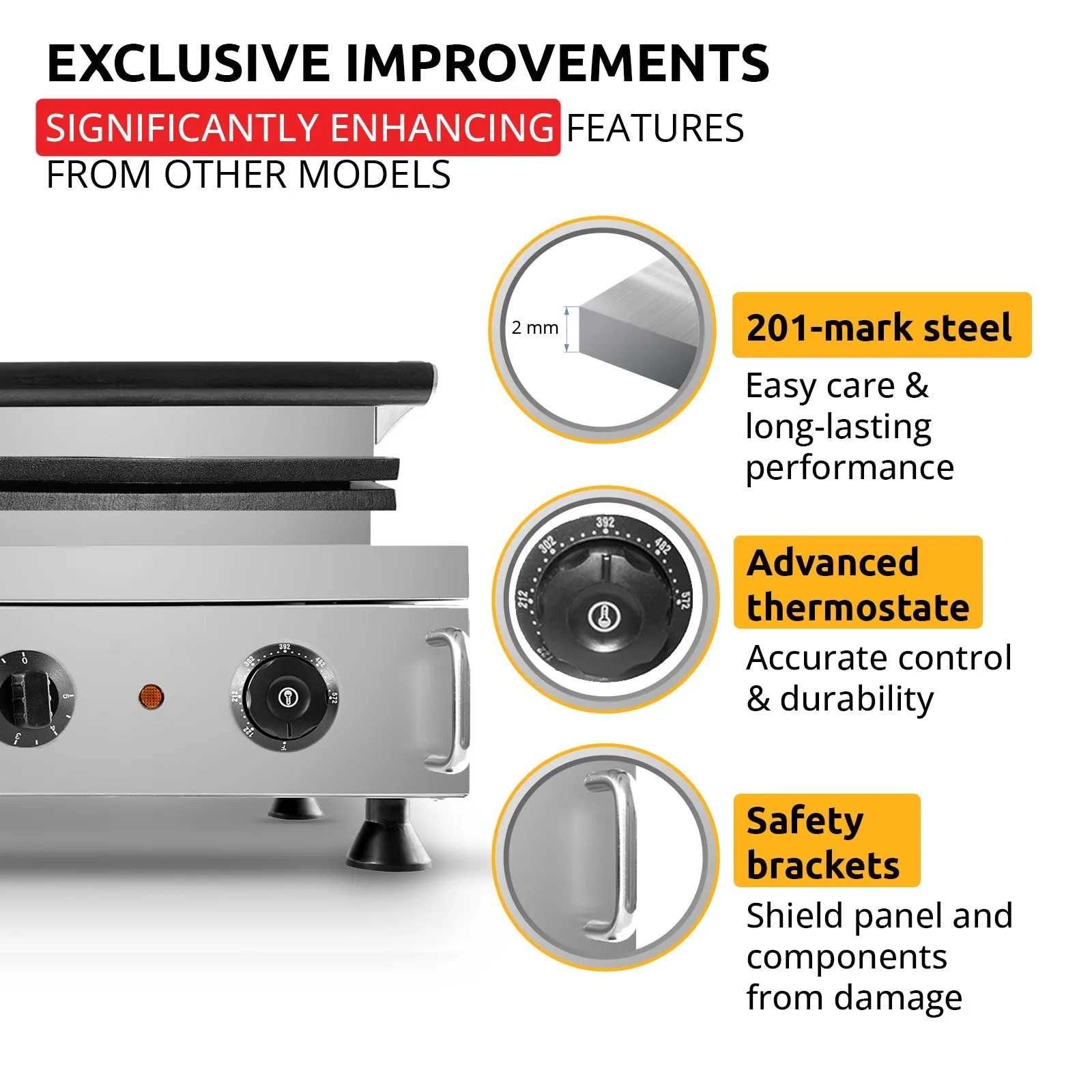 AP-514 Belgian Waffle Maker Thick | Belgian Waffle Iron | Press Type | 2 Square Waffles | Business Use | Stainless Steel | Nonstick