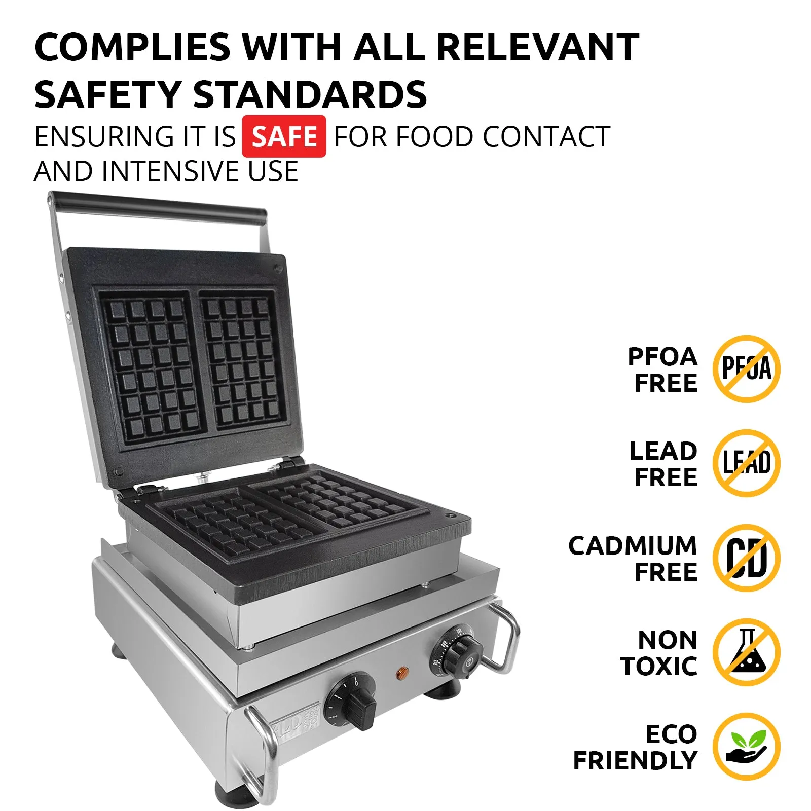 AP-514 Belgian Waffle Maker Thick | Belgian Waffle Iron | Press Type | 2 Square Waffles | Business Use | Stainless Steel | Nonstick