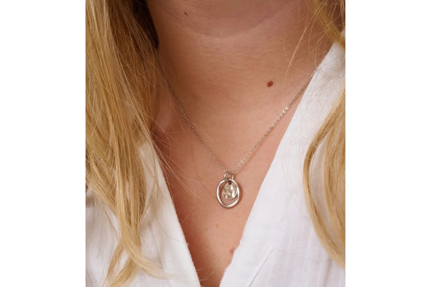 Aperol Sterling Silver Battered Silver Disc Necklace