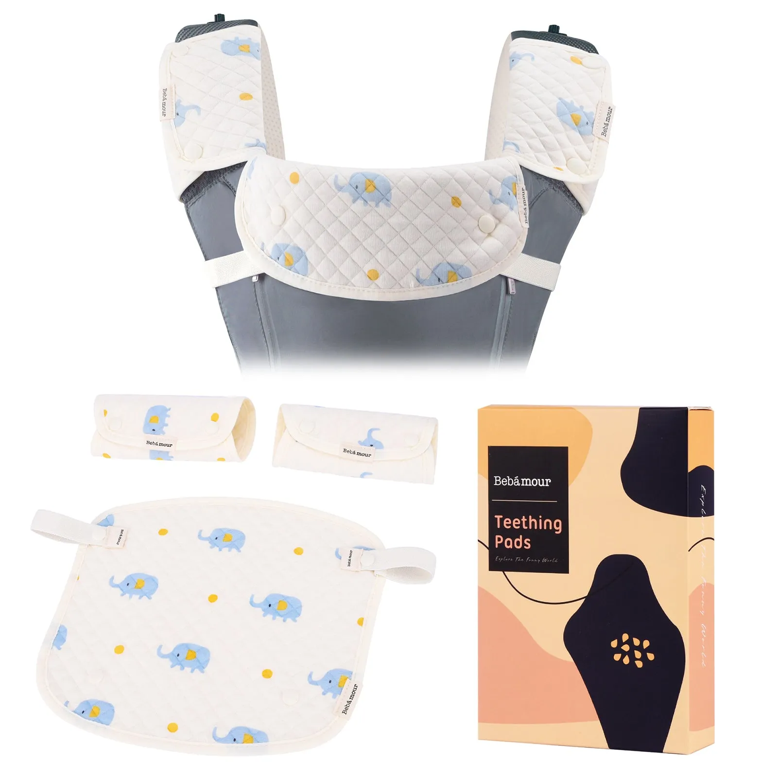 Bebamour Teething Pads for Baby Carrier, 100% Cotton Drool Bibs for Baby Carrier Newborn to Toddler