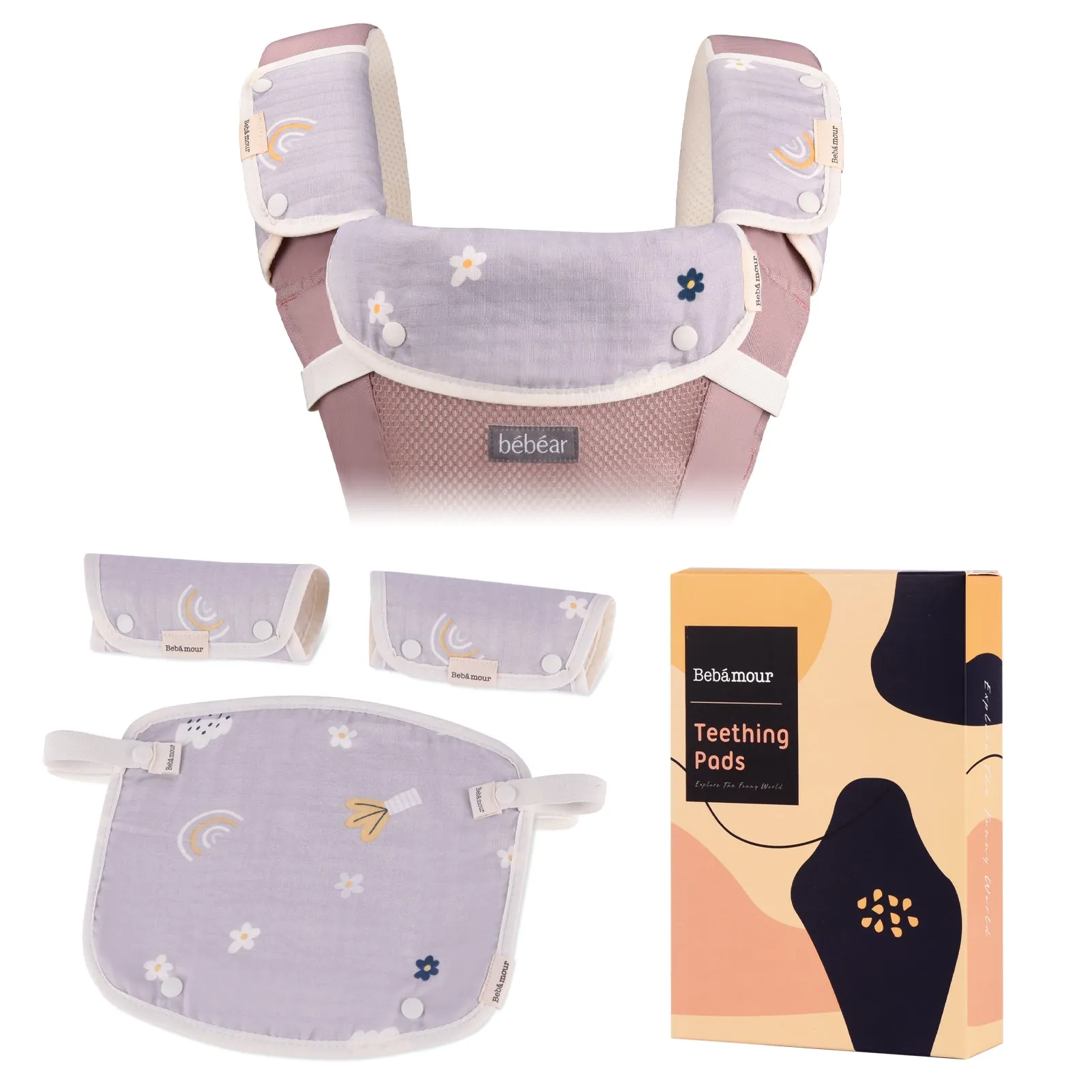 Bebamour Teething Pads for Baby Carrier, 100% Cotton Drool Bibs for Baby Carrier Newborn to Toddler
