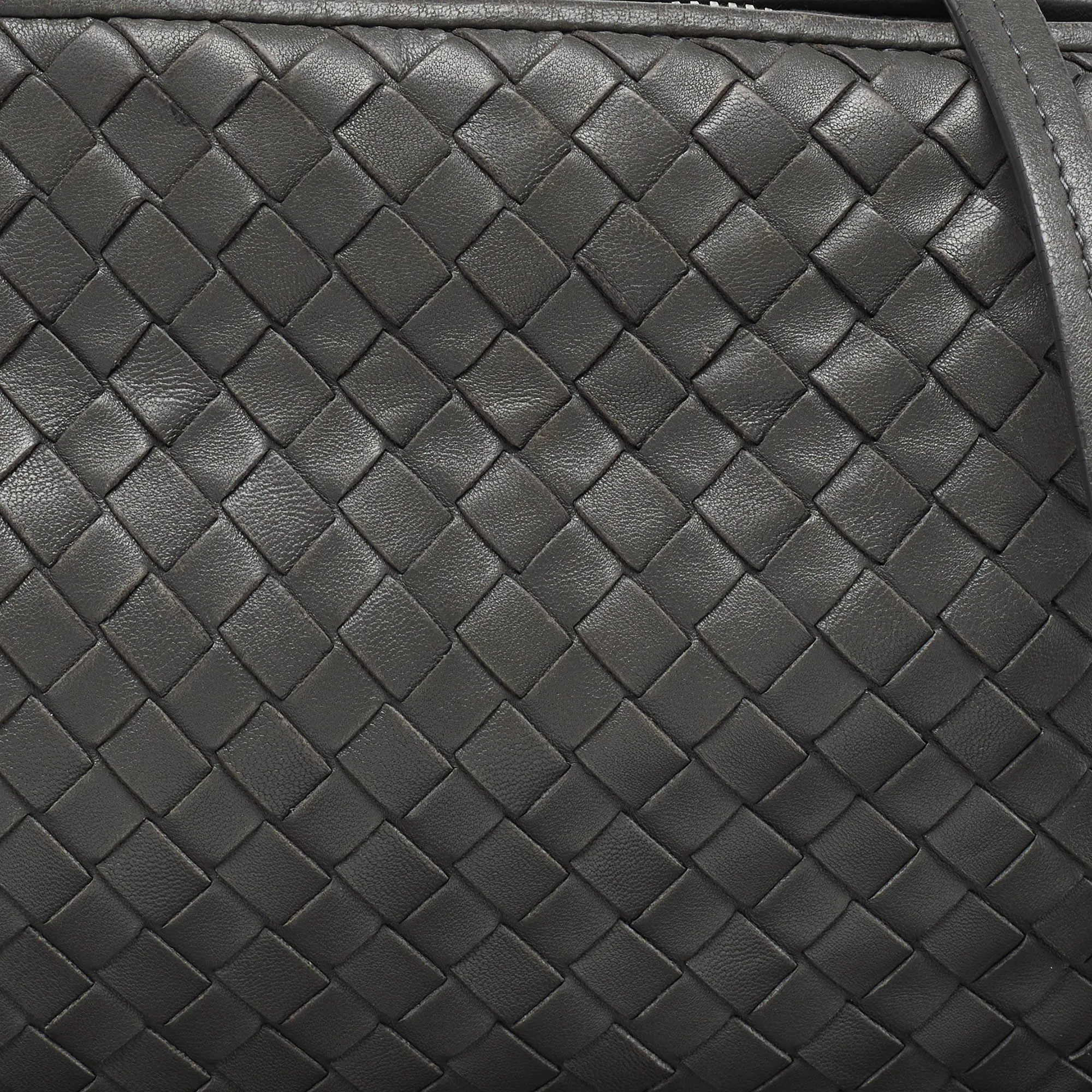 BOTTEGA VENETA Grey Intrecciato Leather Nodini Double Zip Crossbody Bag