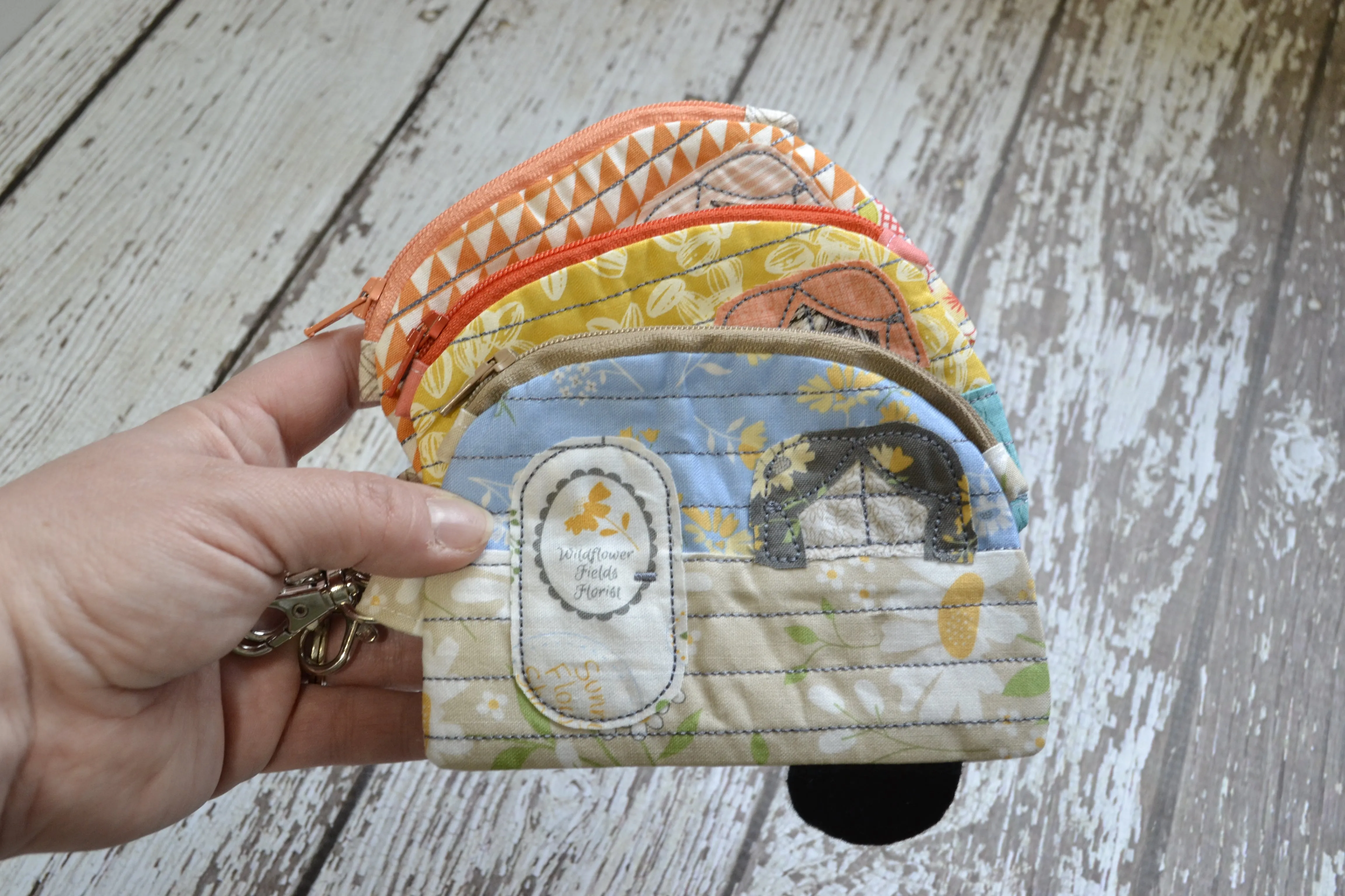 Camper Shaped Coin Purse -Re-Purposed Fabric - Group S - (3)