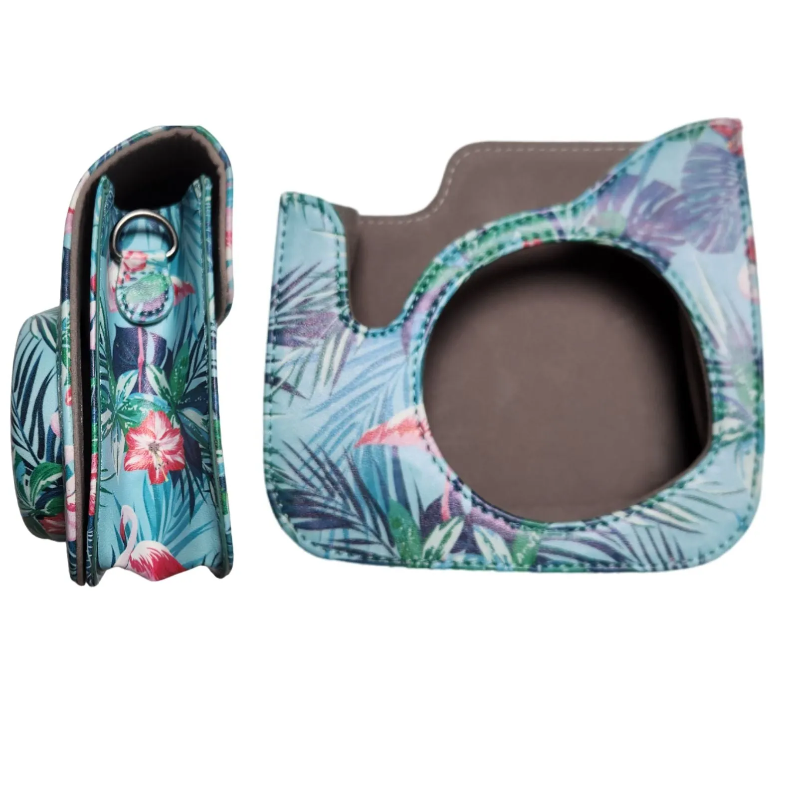 Case for Fujifilm Instax Mini 11/12 Case PU Leather Instant Camera Cover with Adjustable Strap - Green Leaf