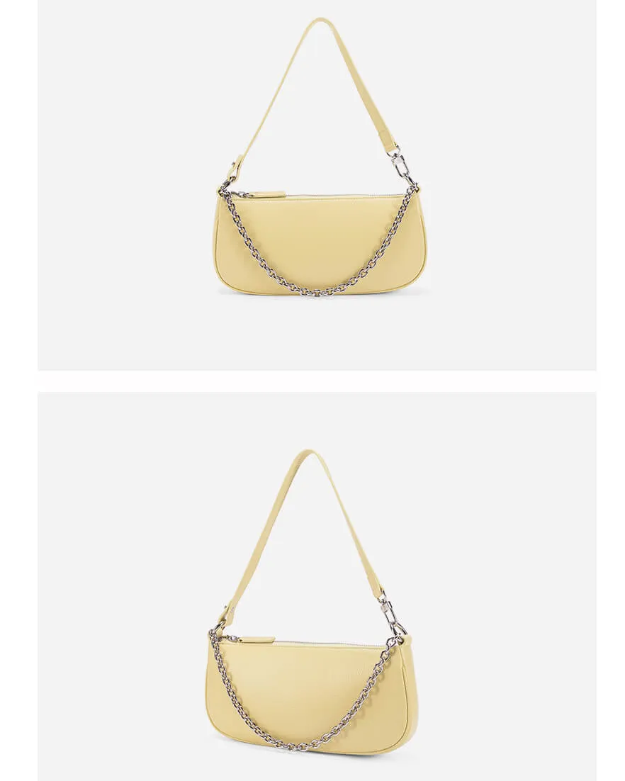 Chain Leather Baguette Shoulder Bag