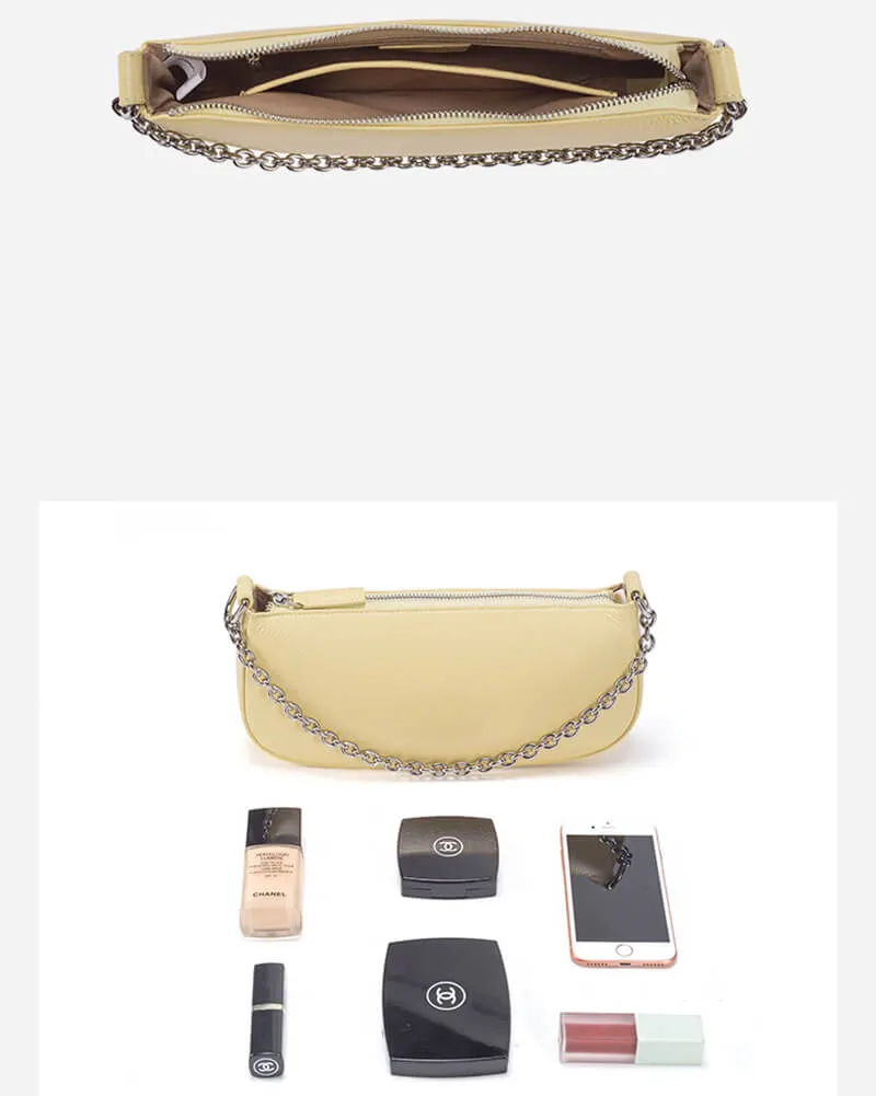 Chain Leather Baguette Shoulder Bag