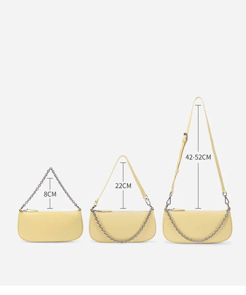 Chain Leather Baguette Shoulder Bag