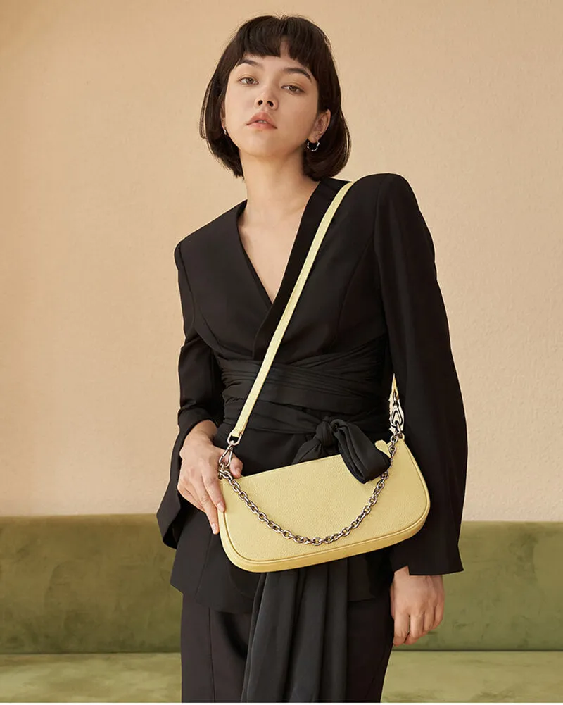 Chain Leather Baguette Shoulder Bag