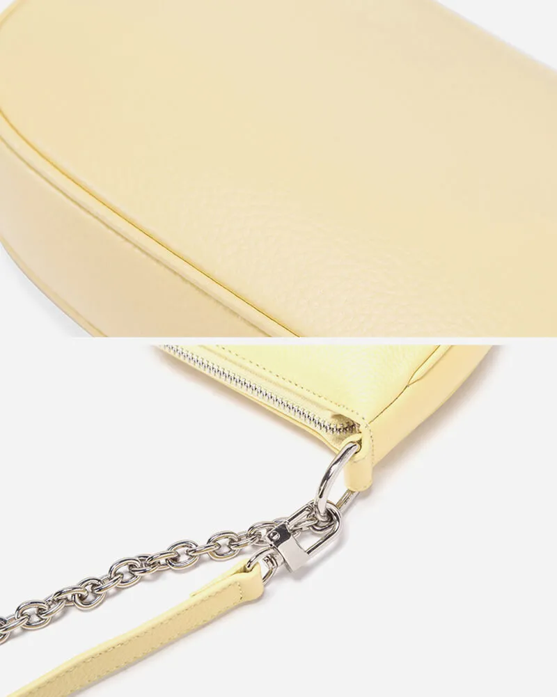 Chain Leather Baguette Shoulder Bag