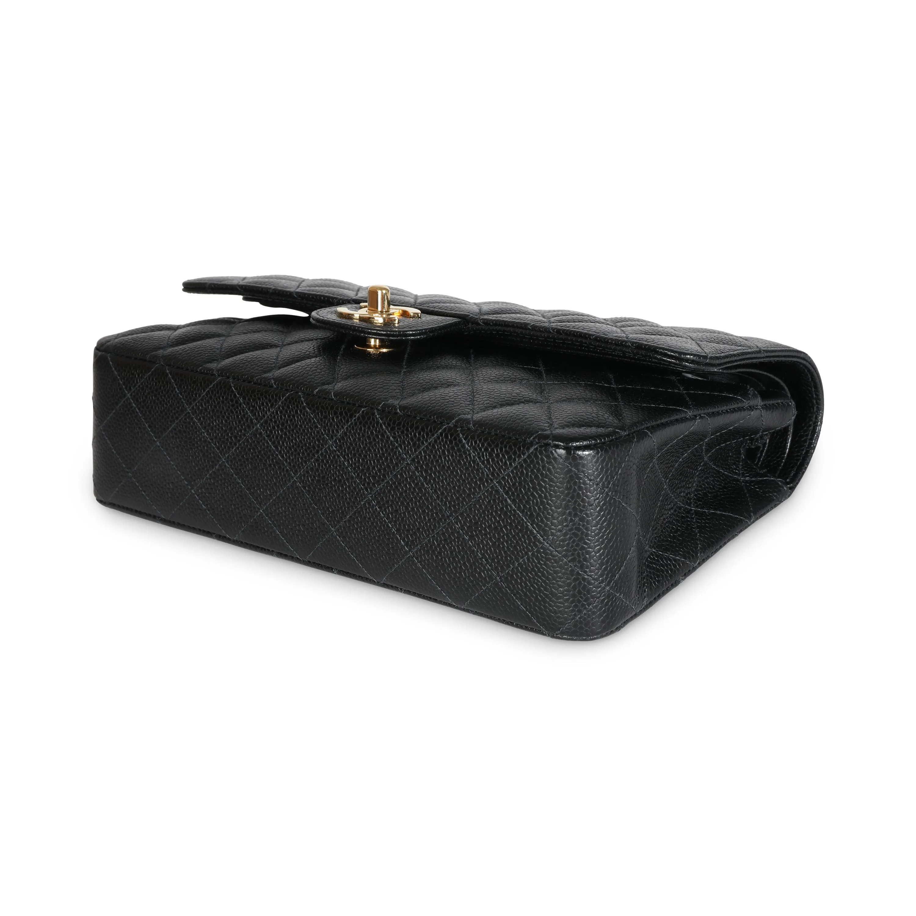 CHANEL 24K Black Quilted Caviar Medium Classic Double Flap Bag