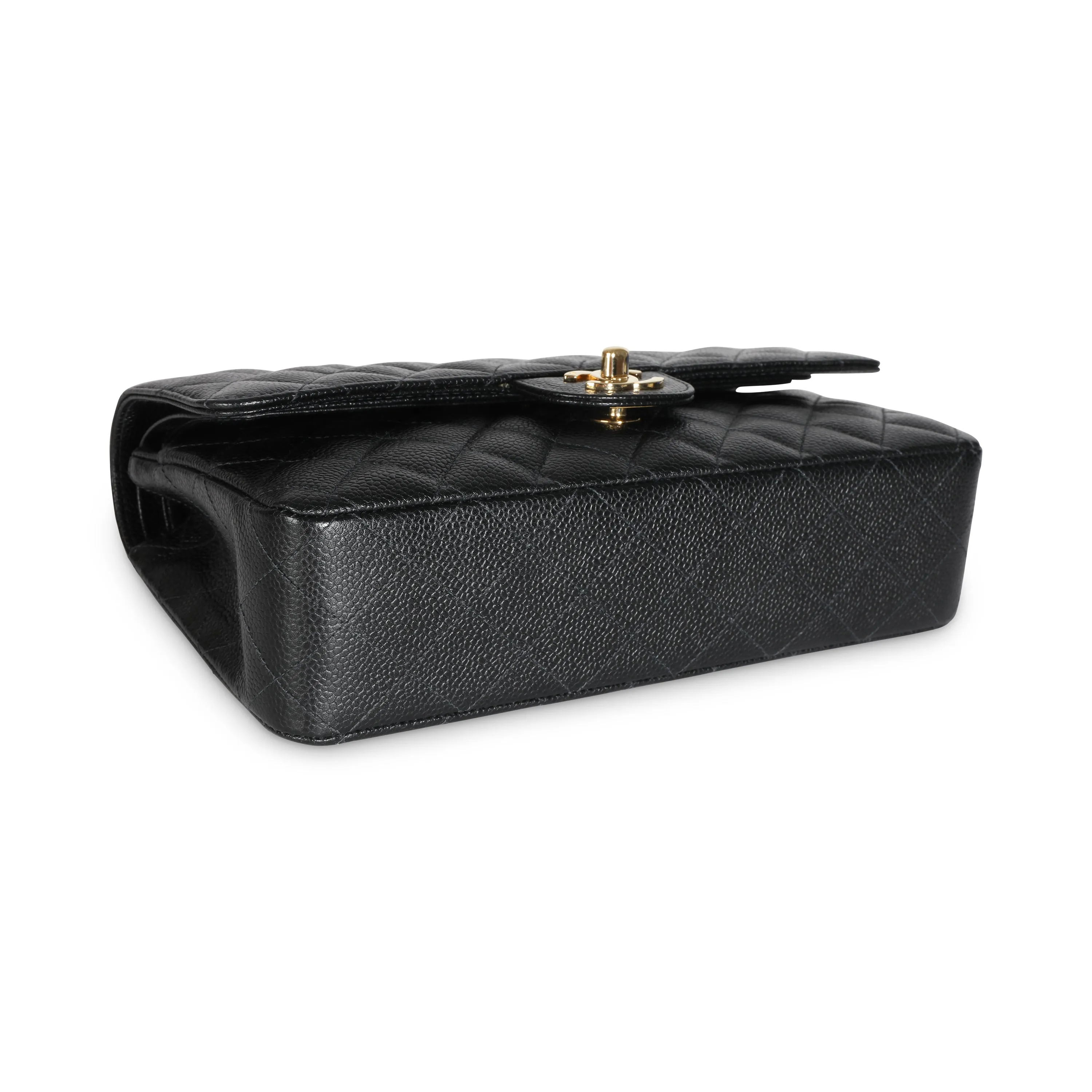 CHANEL 24K Black Quilted Caviar Medium Classic Double Flap Bag