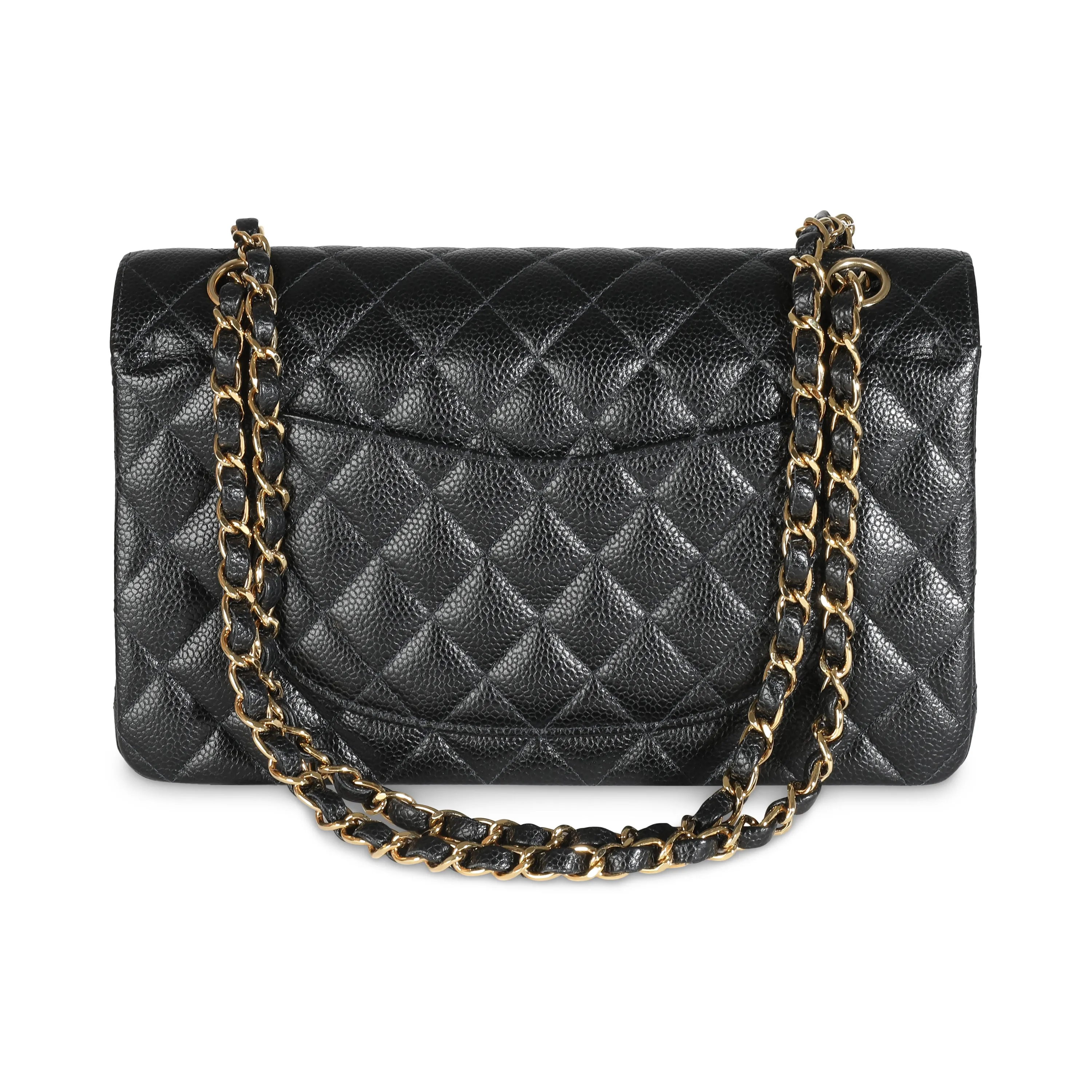 CHANEL 24K Black Quilted Caviar Medium Classic Double Flap Bag