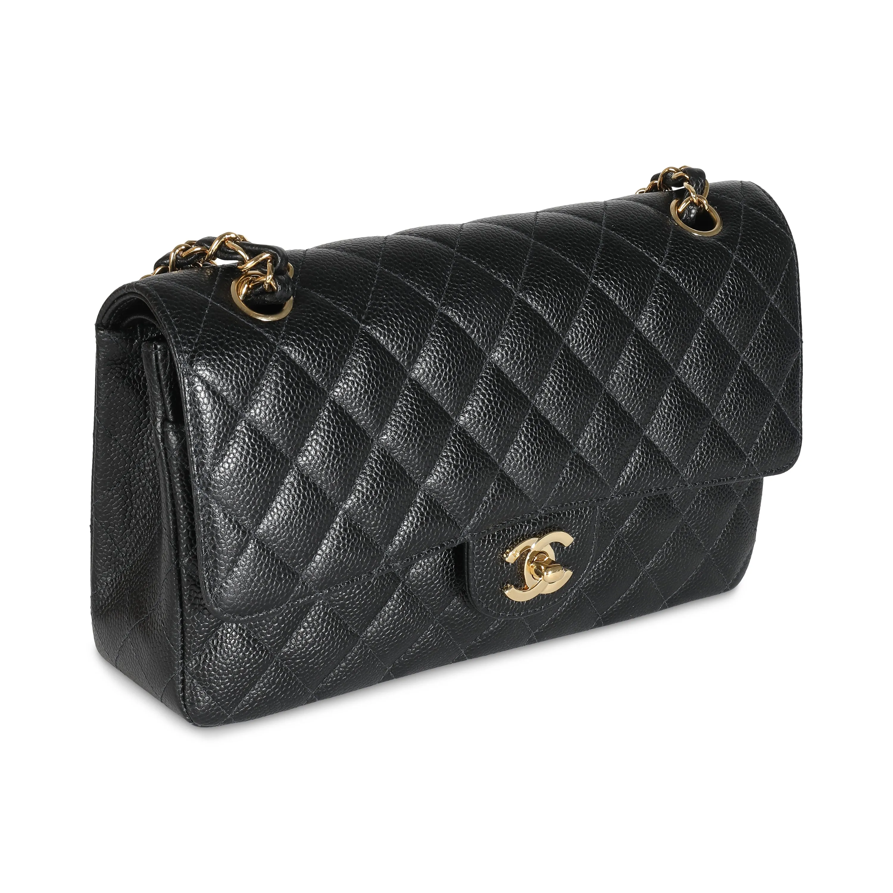 CHANEL 24K Black Quilted Caviar Medium Classic Double Flap Bag