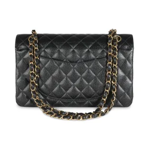 CHANEL 24K Black Quilted Caviar Medium Classic Double Flap Bag