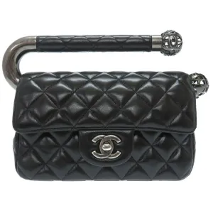 Chanel Around The World Evening Matrasse Lambskin Black Earth 18s Gun Metallic Metal Fittings Handbag Coco Mark Turn Lock
